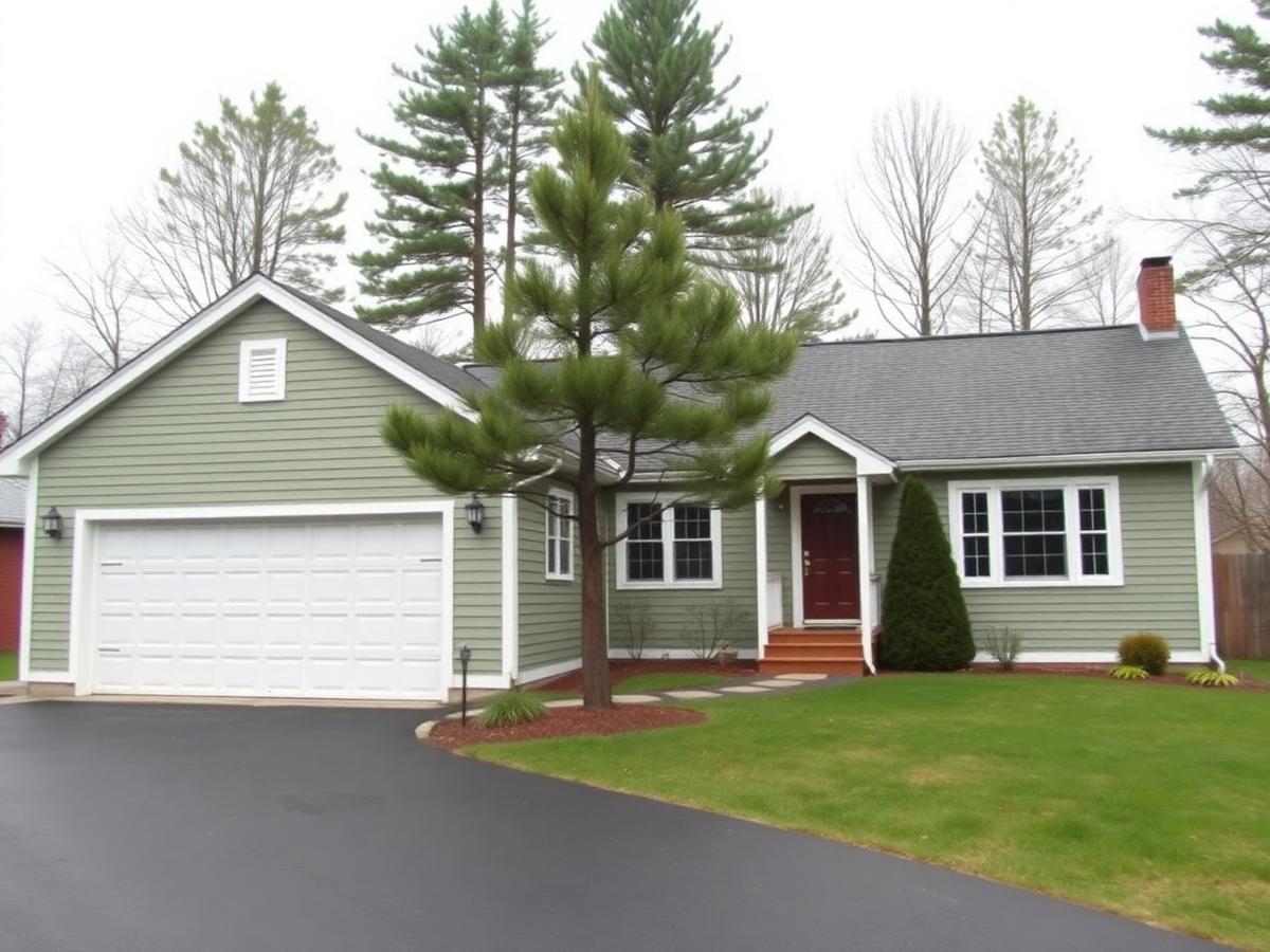 Maine ranch home with sage green siding and white trim